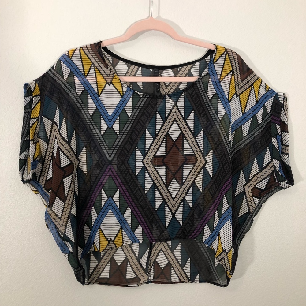 Colorful Tribal Geometric Print Loose-Fitting Top